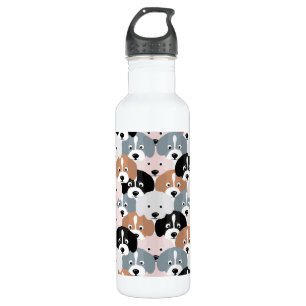 Cute Pink Grey Black Brown Puppy Dogs Illustration 710 Ml Water Bottle
