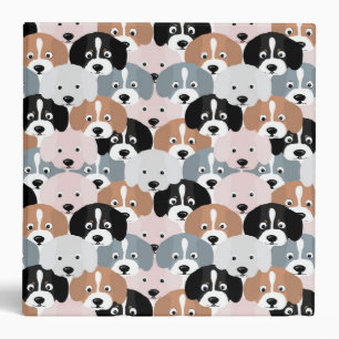Cute Pink Grey Black Brown Puppy Dogs Illustration Binder