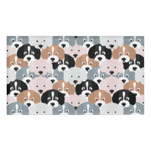 Cute Pink Grey Black Brown Puppy Dogs Illustration Name Tag