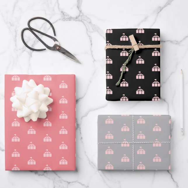 Cute Pink Grey Black Carnival Circus Wrapping Paper Sheet (Front)