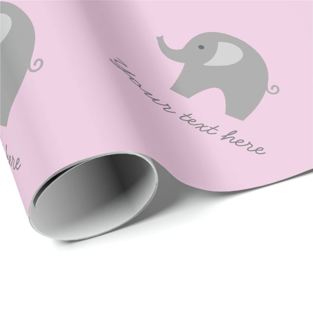 Cute pink grey elephant baby shower wrapping paper (Roll Corner)