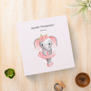 Cute Pink & Grey Elephant Ballerina Binder