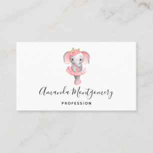 Cute Pink & Grey Elephant Ballerina Business Card