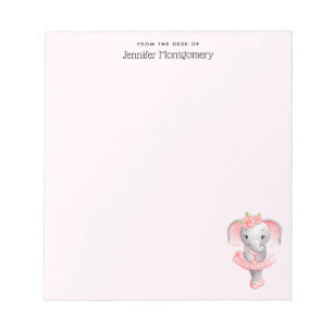 Cute Pink & Grey Elephant Ballerina Notepad