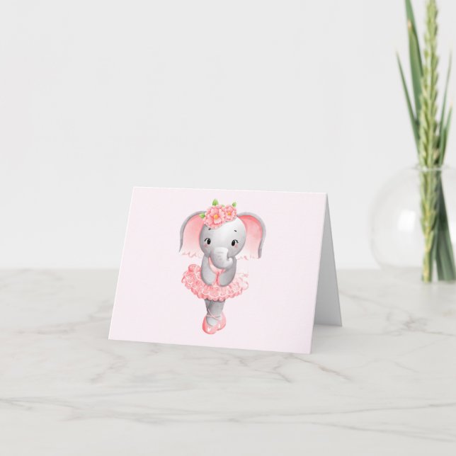Cute Pink & Grey Elephant Ballerina Thank You (Front)