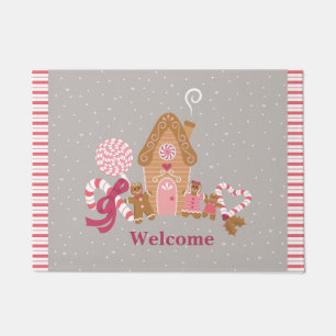 Cute Pink Grey Gingerbread Candy Door Mat