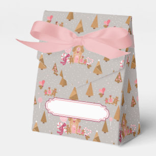 Cute Pink Grey Gingerbread House Candy Cane Favor Box