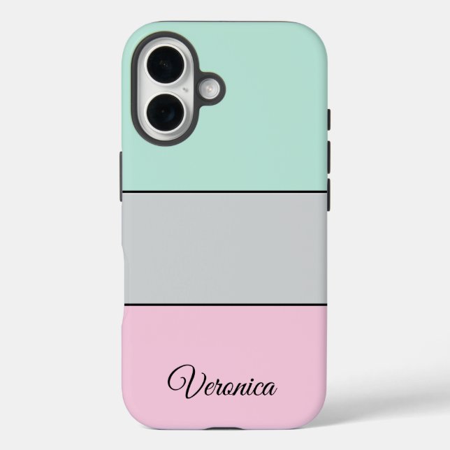 Cute Pink Grey Teal Personalized Phone Case-Mate iPhone Case (Back)