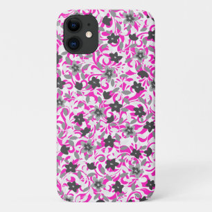 Cute pink grey white abstract flowers iPhone 11 case