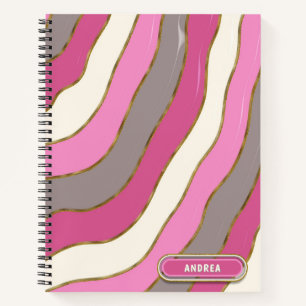 Cute Pink Grey White Tones Groovy Curve Stripes  Notebook