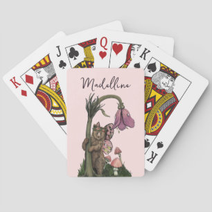 Cute Pink Grizzly Bear Fairy in Enchanted Forest  Playing Cards