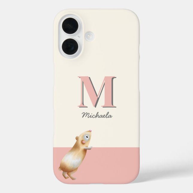 Cute Pink Guinea Pig Monogram Illustration Case-Mate iPhone Case (Back)