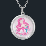 Cute Pink Hair Mermaid Girls Fantasy Personalized Silver Plated Necklace<br><div class="desc">Cute Pink Hair Mermaid Girls Fantasy Personalized Silver Plated Necklace. This design features a beautiful ocean beach mermaid surrounded by floral flowers. Pink magical fantasy design for girls. Personalize this custom design with your own name or text.</div>