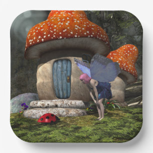 Cute Pink-Haired Fairy Meets Ladybug Paper Plate