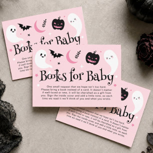 Cute Pink Halloween Baby Shower Books for Baby Enclosure Card