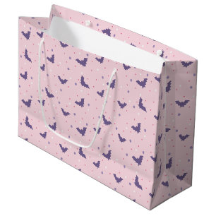 Cute Pink Halloween Bat Pattern with Polka Dots Large Gift Bag