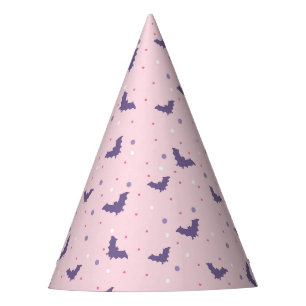 Cute Pink Halloween Bat Pattern with Polka Dots Party Hat
