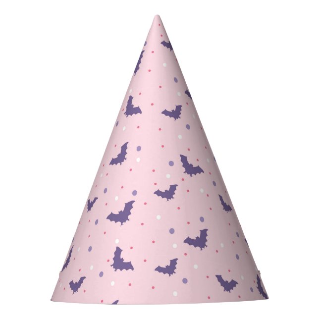 Cute Pink Halloween Bat Pattern with Polka Dots Party Hat (Front)