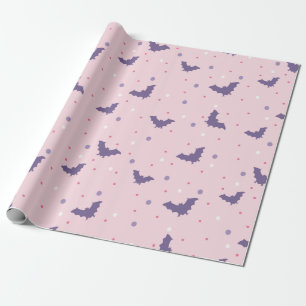 Cute Pink Halloween Bat Pattern with Polka Dots Wrapping Paper