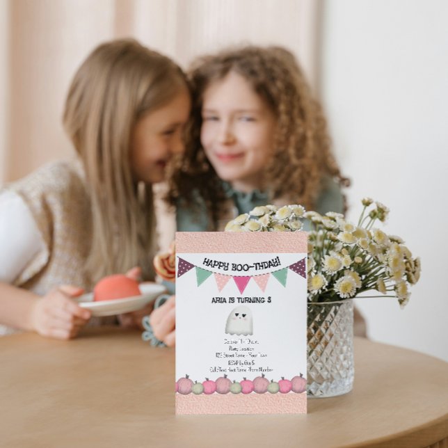 Cute Pink Halloween Birthday Invitation (Creator Uploaded)