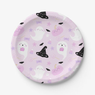 Cute Pink Halloween Birthday Paper Plate