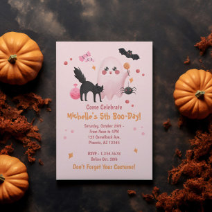 Cute Pink Halloween Birthday Party Invitation