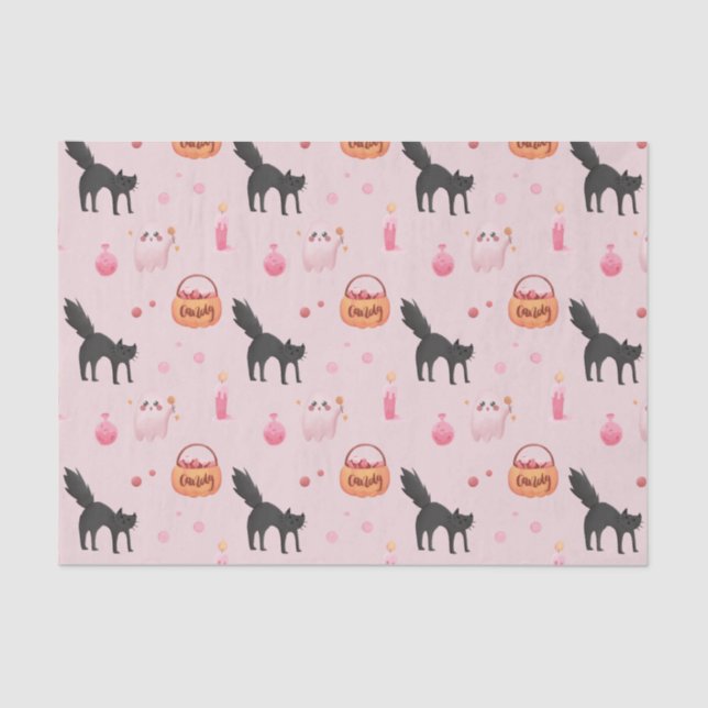 Cute Pink Halloween Birthday Party Tissue Paper (Front)