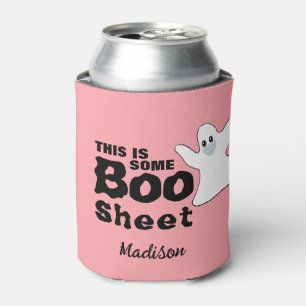 Cute Pink Halloween Boo Sheet Ghost Personalized Can Cooler