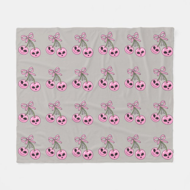  cute pink Halloween cherry illustration  Fleece Blanket (Front (Horizontal))