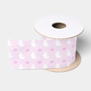 Cute Pink Halloween Ghost and Pumpkin  Satin Ribbon