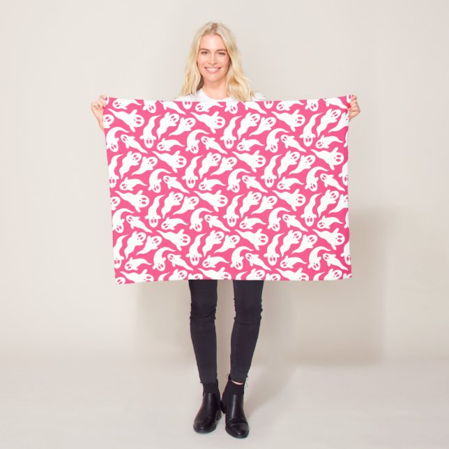 Cute Pink Halloween Ghost Pattern Fleece Blanket (In Situ)