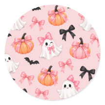 Cute Pink Halloween Ghosts & Bows Pattern Sticker