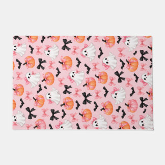 Cute Pink Halloween Ghosts & Pumpkins Coquette Doo Doormat