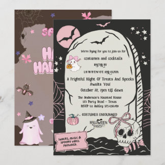Cute Pink Halloween Party Invitation