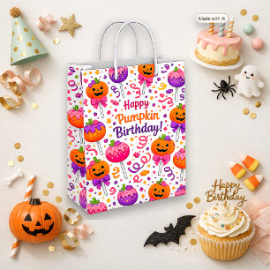 Cute Pink Halloween Pumpkin Cake Pop Birthday Medium Gift Bag