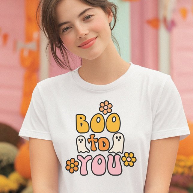 Cute Pink Halloween T-Shirt (A cheerful Halloween tee with a playful retro vibe)