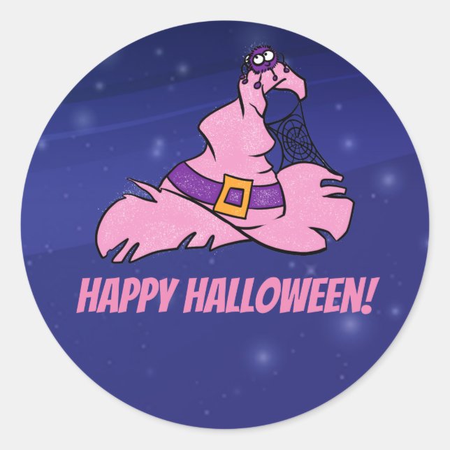 Cute pink Halloween witch hat customisable  Classic Round Sticker (Front)