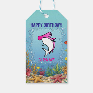 Cute Pink Hammerhead Shark Birthday Favour Gift Tags