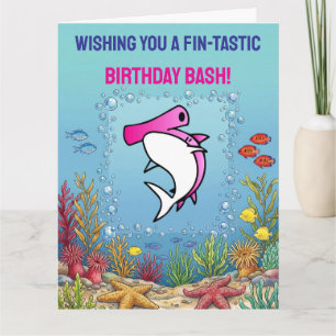 Cute Pink Hammerhead Shark Kids Birthday Card