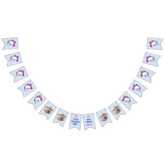 Cute Pink Hammerhead Shark Kids Birthday Photo Bunting Flags