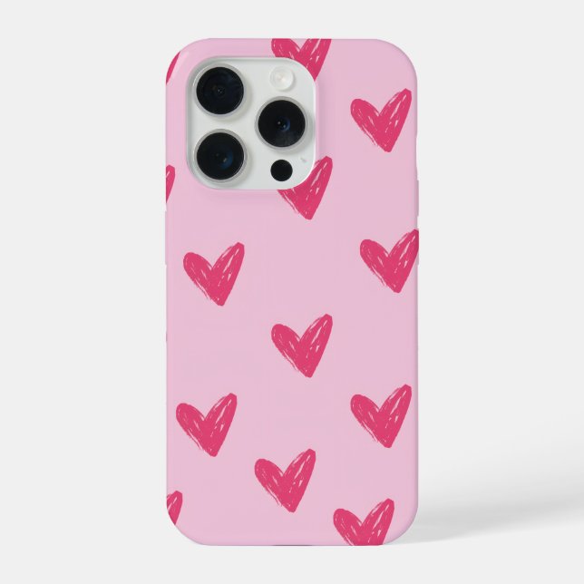 Cute Pink Hand Drawn Hearts Pattern Aesthetic iPho iPhone Case (Back)