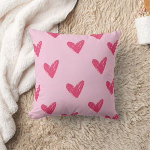 Cute Pink Hand Drawn Hearts Pattern Decorative Thr Throw Pillow