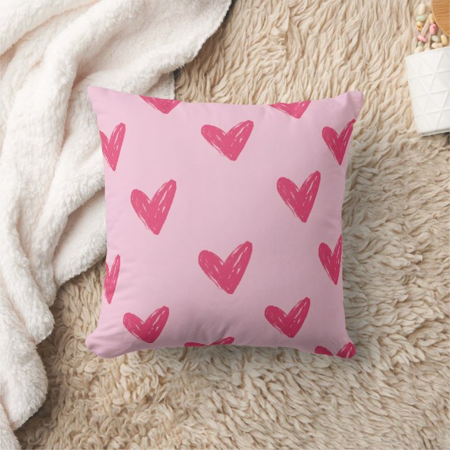 Cute Pink Hand Drawn Hearts Pattern Decorative Thr Throw Pillow (Blanket)
