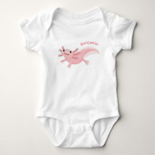 Cute pink happy axolotl baby bodysuit