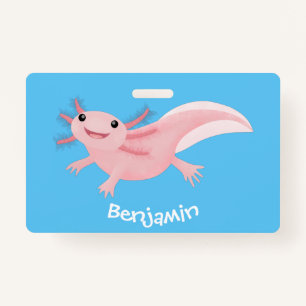 Cute pink happy axolotl badge