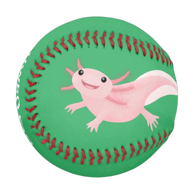 Cute pink happy axolotl baseball (Front Left)