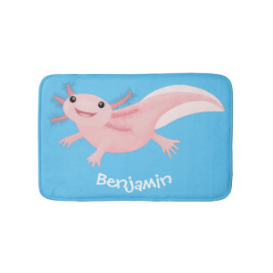 Cute pink happy axolotl bath mat