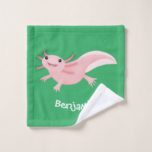 Cute pink happy axolotl bath towel set