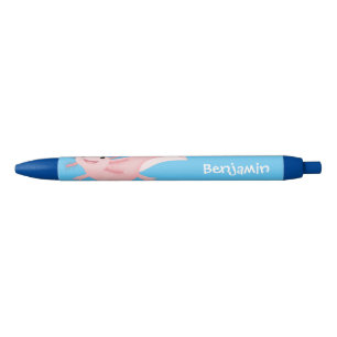 Cute pink happy axolotl black ink pen