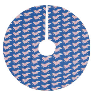 Cute pink happy axolotl  brushed polyester tree skirt